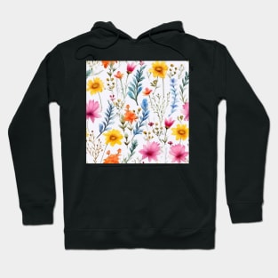 Watercolor Assorted Wildflowers Pattern 3 Hoodie